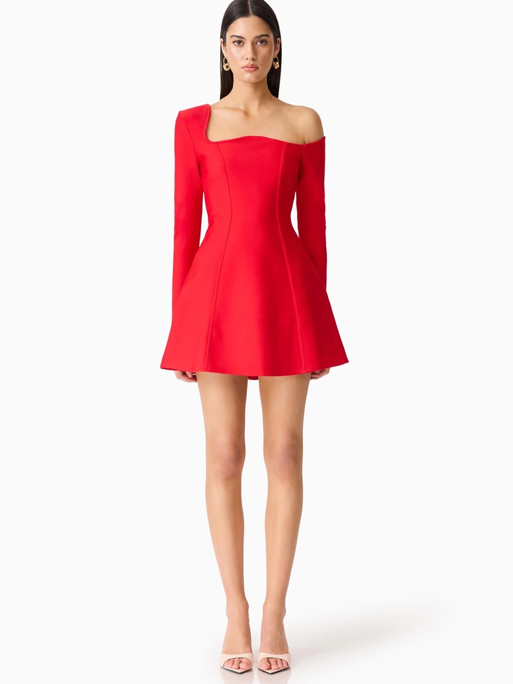 Elliatt Celia Red One-Shoulder Long Sleeve Mini Dress • msrp $228